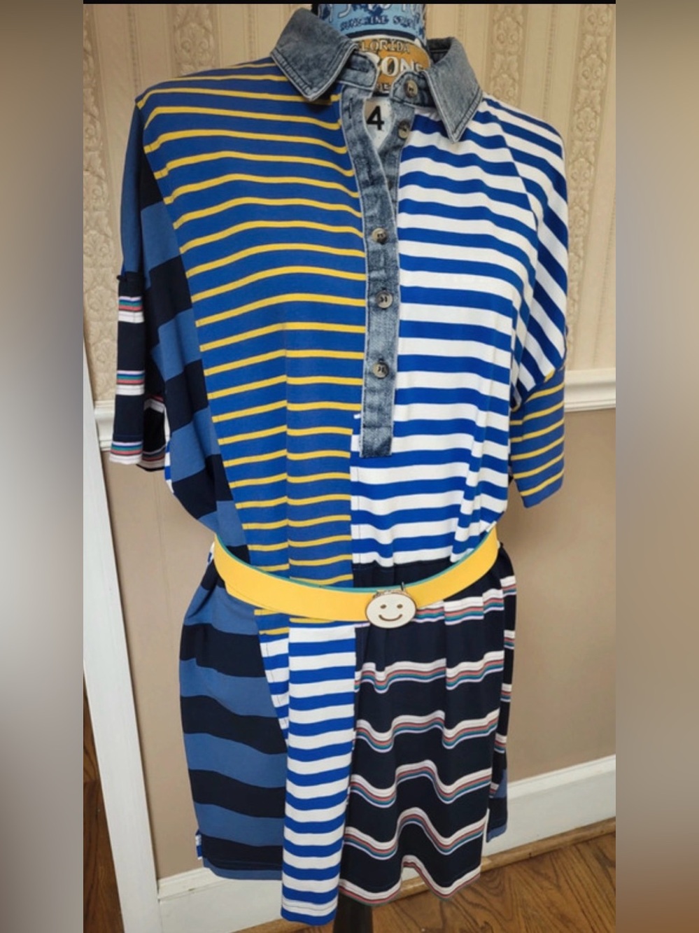 Striped Pattern Dress with Smiley Belt